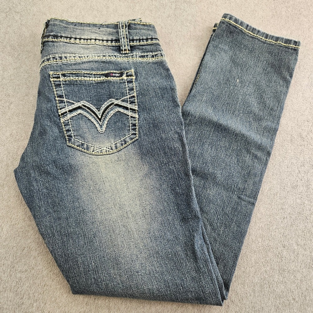 ANGELS JEANS Jeans Women 13 Blue Denim Thick Stitch Y2K Low Rise Skinny Stretch